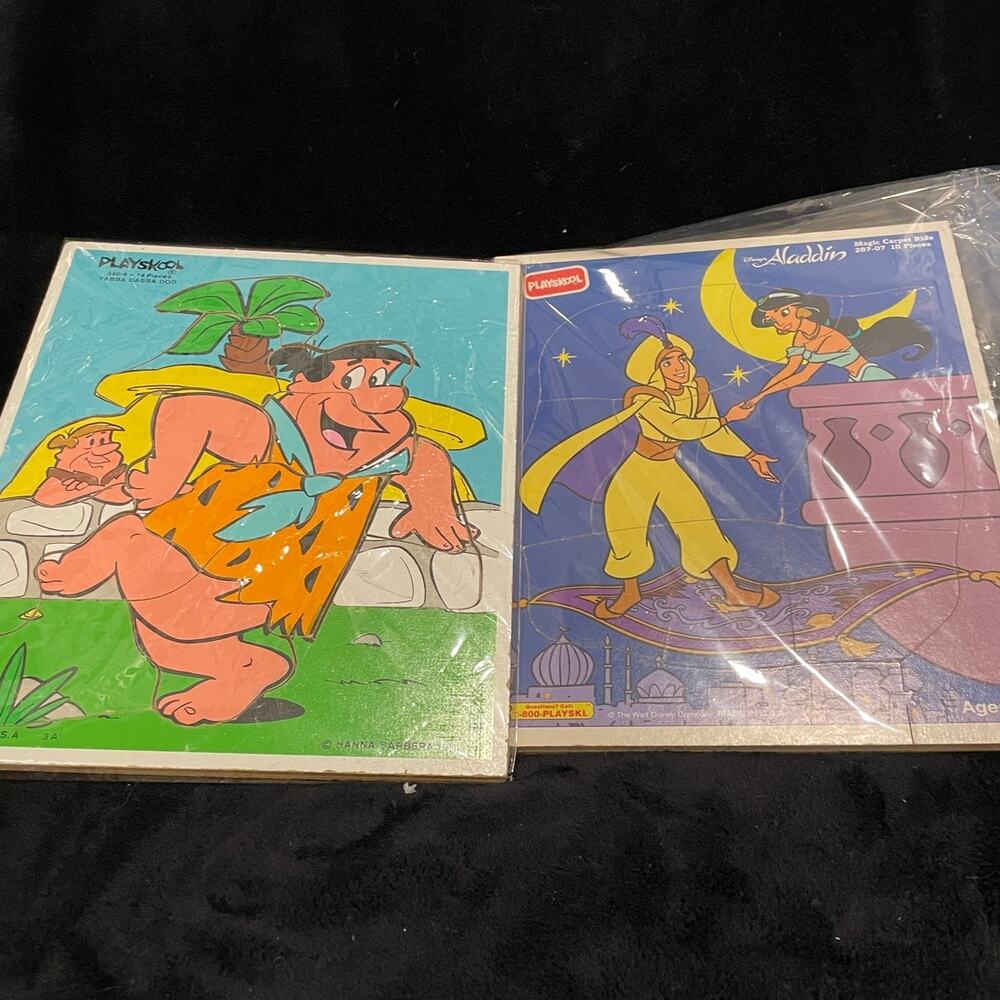 2 Vintage Playskool Puzzles Complete Aladdin and Flintstones